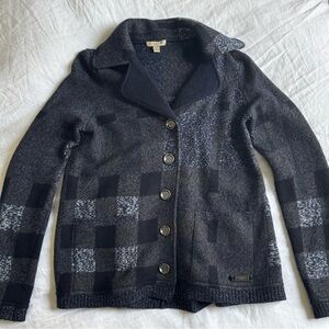 Burberry -Classic Navy and Gray, Wool Checkered Cardigan Size S (woman's)